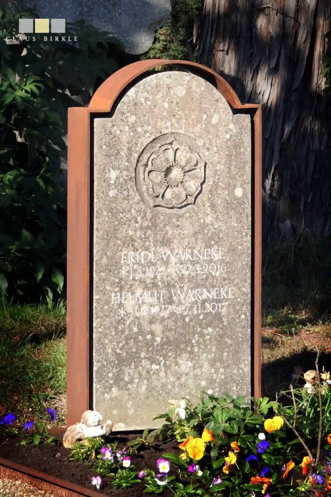 Stèle funéraire pierre et acier corten