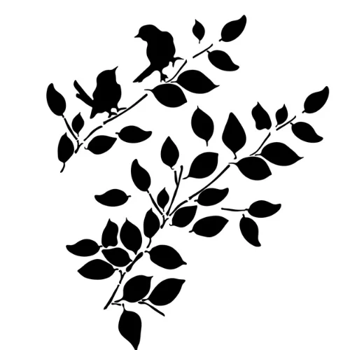 Motifs de découpe laser, deux oiseaux sur une branche.